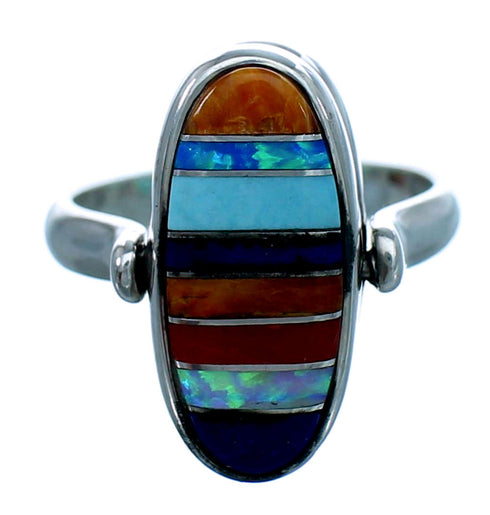Reversible Turquoise Sterling Silver Multicolor Inlay Ring Size 5 LX113275
